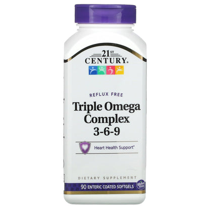 21st Century Triple Omega Complex 3-6-9 | Fish, Borage and Flax Seed Oils | Maintains Healthy Skin, Supports Heart Health & Proper Nervous System Function | 90 Enteric Coated Softgels Exp 07/2027