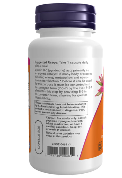 NOW P-5-P 50mg with Coenzyme B-6 + Magnesium Bisglycinate | P5P-Bioactive B6 | Catalyses Many Biochemical Processes including Energy Metabolism & Neurotransmitter Function | 90 Capsules; Exp