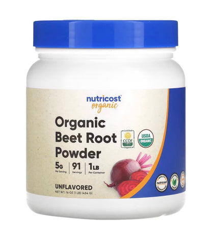 Nutricost Organic Beet Root Powder | Beetroot | Nitric Oxide Supplement for Men and Women | Pre-WorkOut | 91 Servings 16.2oz/454g; Exp 03/2029