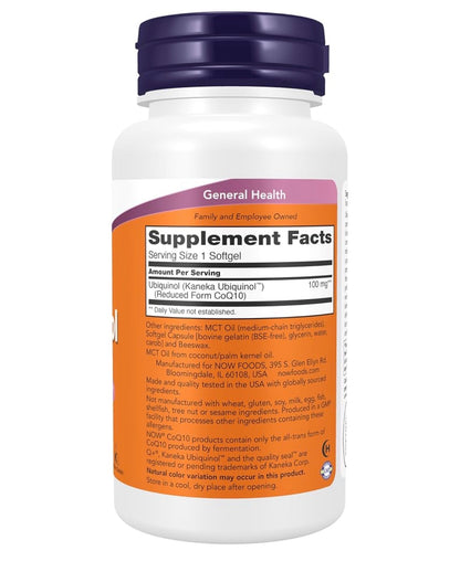 NOW Ubiquinol 100 mg | High Bioavailability ~ Active Form of CoQ10 | Supports Cardiovascular Health | 60 Softgels; Exp 04/2028