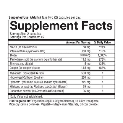 Youtheory Total Beauty Hyaluronic Acid, Collagen Peptides, Keratin & Biotin | 45 Day Supply | with Vitamin B6, Niacinamide, Pantothenic Acid | Supports Healthy Skin & Nourished Hair | 90 Capsules; Exp 10/2025