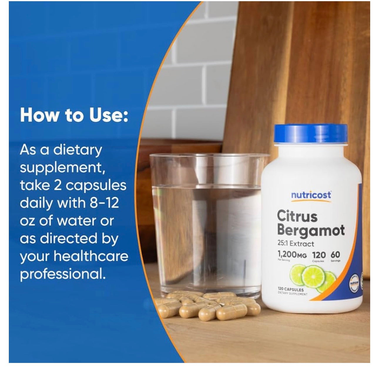 Nutricost Citrus Bergamot Extract 1,200mg | Offers Antioxidant Support for Cardiovascular & Metabolic Health | 120 Capsules; Exp 12/2028