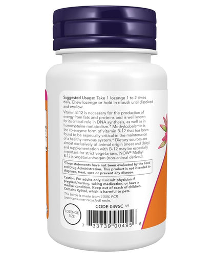 NOW Methyl B-12 1000 mcg | Methylcobalamin | Nervous System Health | 100 Lozenges; Exp 06/2028