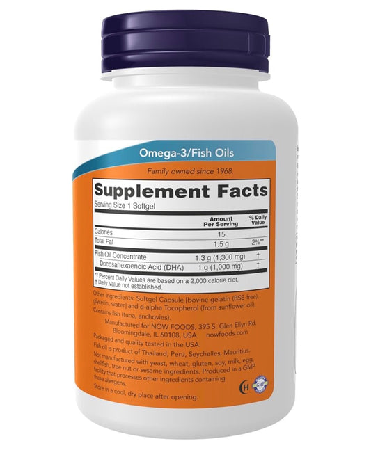 NOW Extra Strength DHA-1000 Fish Oil (Docosahexaenoic acid) | 1000 DHA per Softgel | Supports Brain Health | 90 Softgels; Exp 06/2029