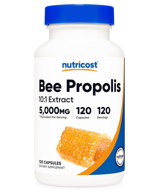 Nutricost Bee Propolis 10:1 Extract 5,000mg Equivalent | Helps Support The Body's Natural Defenses, Upper Respiratory Health & Microbial Balance | 120 Capsules; Exp 04/2028