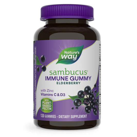 Nature’s Way Sambucus Elderberry Immune Gummy | 60 Day Supply | Promotes Year-Round Immune & Antioxidant Support | With Zinc, Vitamin C & D3 | For Adults And Children Aged 4 Years Up | 120 Gummies; Exp 04/2026