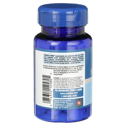 Puritan's Pride Zinc for Acne | with Vitamins A, C, E, B6 & Rose Hips | For Clearer, Healthier Skin for People With Non-Cystic Acne | 100 Tablets; Exp 08/2027