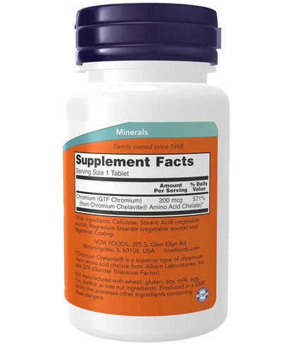 NOW GTF Chromium 200 mcg | Bioactive Chelated Chromium | Insulin Co-Factor | Supports Healthy Glucose Metabolism | 100 Capsules; Exp 04/2031