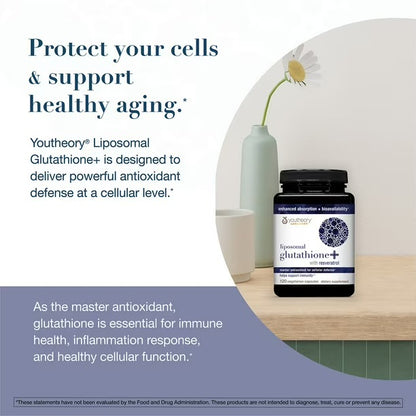 Youtheory Liposomal Glutathione+ with Resveratrol & Taurine | 120 Capsules; Exp 09/2027