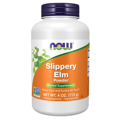 NOW Slippery Elm Powder (Ulmus rubra) | Helps Coat & Soothe Gastrointestinal (GI) Tract | Helps with Acid Reflux | 75 Servings 4oz/113g Exp 06/2027