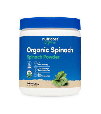 Nutricost Organic Spinach Powder | 227 Servings | Natural Source of Lutein, Folate, Fibre & Magnesium | Supports Eye Health & Overall Wellness | 8oz/227g; Exp 12/2027