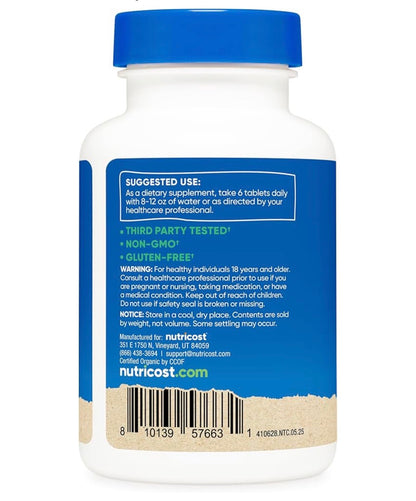 Nutricost Organic Spirulina + Chlorella 3,000mg | 1,500mg Spirulina, 1,500mg Chlorella | Supports Detoxification | Powerhouse Superfoods | 180 Tablets; Exp 08/2028