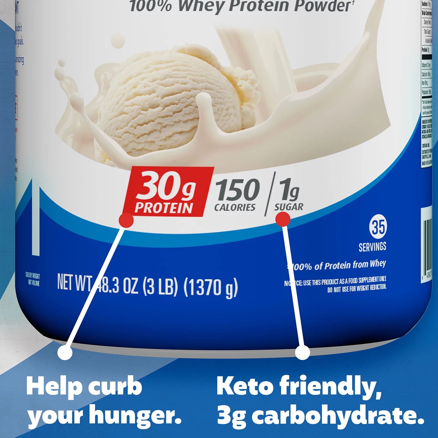 Premier Protein 100% Whey Protein Powder | 35 Day Supply | 30g Protein | Value Size | Vanilla Milkshake ~ 48.3oz/1370g/3LB; Exp 12/2026