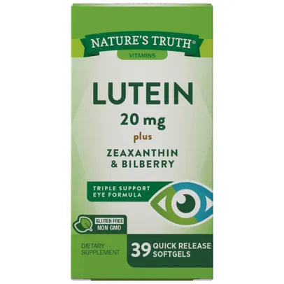 Nature's Truth Lutein 20mg + Zeaxanthin 1mg & Bilberry 2.2mg | Triple Support Eye Formula | 39 Softgels Exp 10/2026