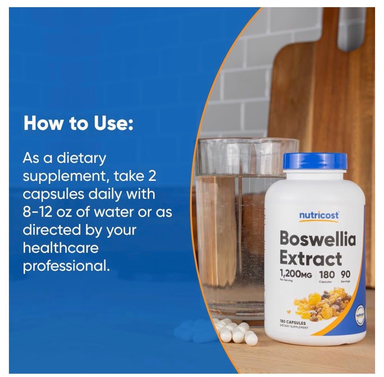 Nutricost Boswellia Extract 1,200mg (Frankincense) | Supports Joint Integrity, Movement & Flexibility | 65% Boswellic Acid | For Joint Health & Mobility | 180 Capsules; Exp 02/2028