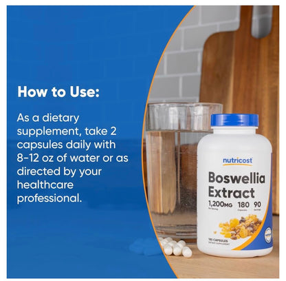 Nutricost Boswellia Extract 1,200mg (Frankincense) | Supports Joint Integrity, Movement & Flexibility | 65% Boswellic Acid | For Joint Health & Mobility | 180 Capsules; Exp 02/2028