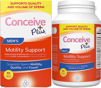 CONCEIVE PLUS Motility Support for Men | Formulated to Boost Sperm Volume & Motility | Vitamin D, Vitamin E, Zinc, Spermidine, Antioxidants | Enhances Sex Drive | 60 Capsules; Exp 08/2027