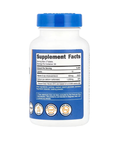 Nutricost Calcium with Vitamin D3 | Calcium (1200mg) Vitamin D (50mcg) | Supports Bone Health & Reduces the Risk of Osteoporosis | 60 Tablets; Exp 08/2028