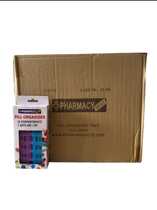 Carton of Pharmacy Best Pill / Tablets Organizer Weekly AM PM Pill Case (7 Days - 2 Times a Day) ; 36 Units of Pill Organizers