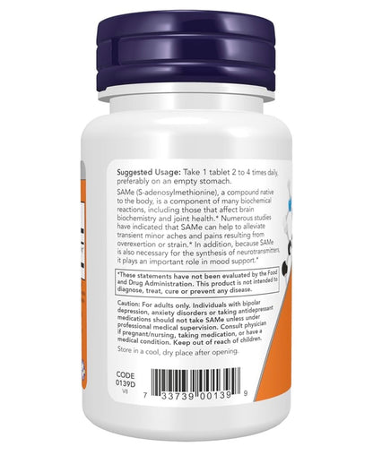 NOW SAMe 400mg ~ S-Adenosyl-L-Methionine | Nervous System Support | 30 Tablets; Exp 06/2028