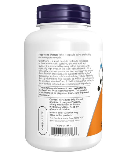 NOW Glutathione 500mg | With Milk Thistle Extract & Alpha Lipoic Acid | Free Radical Neutralizer | 120 Capsules; Exp 05/2030
