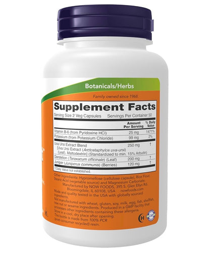 NOW Water Out | With Standardized Uva Ursi, Dandelion, Potassium and Vitamin B-6 | Supports Healthy Urinary Tract Function & Proper Bodily Fluid Balance | 100 Capsules; Exp 07/2029