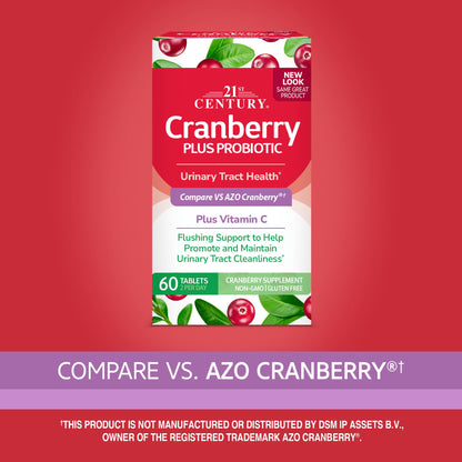 21st Century ® Cranberry Plus Probiotic | Urinary Health Support | For Men & Women | 60 Tablets Exp 07/2027 (New Look) - Ome's Beauty Mart