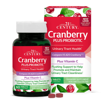 21st Century ® Cranberry Plus Probiotic | Urinary Health Support | For Men & Women | 60 Tablets Exp 07/2027 (New Look) - Ome's Beauty Mart