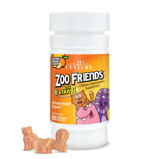 21st Century Zoo Friends with Extra C Chewable Children Multivitamin/Multi - mineral Tablets | Kids Immune Health Support | 60 Chewable Tablets Exp 12/2026 - Ome's Beauty Mart