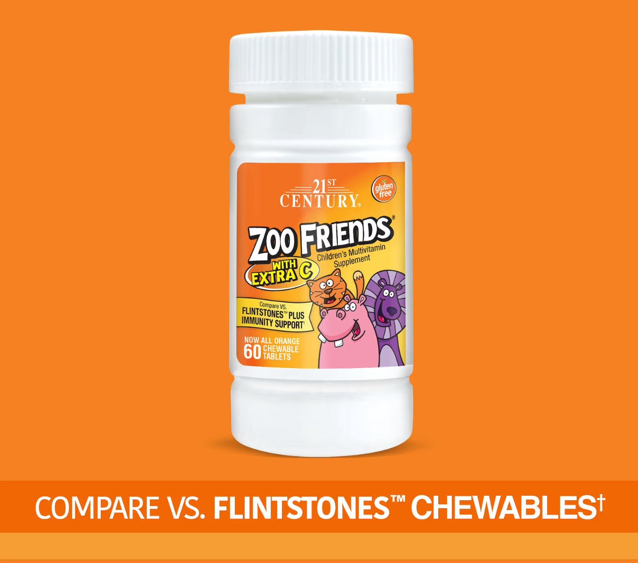 21st Century Zoo Friends with Extra C Chewable Children Multivitamin/Multi - mineral Tablets | Kids Immune Health Support | 60 Chewable Tablets Exp 12/2026 - Ome's Beauty Mart