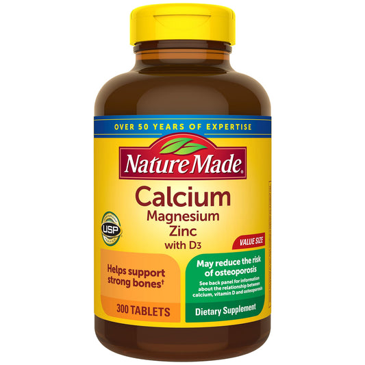 Nature Made Calcium Magnesium Zinc with Vitamin D3 | Helps Support Strong Bones | 300 Tablets; Exp 07/2026