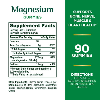 Nature's Bounty Magnesium 270mg Gummies | Supports Bone, Nerve, Muscle and Heart Health | Raspberry Flavored, 90 Gummies Exp 01/2025