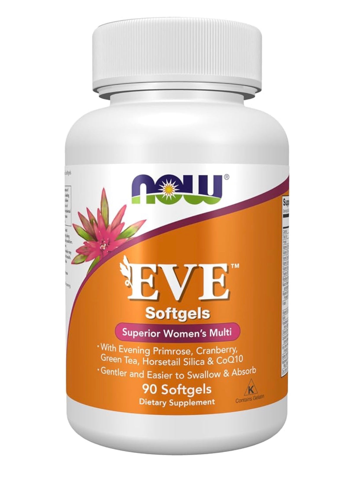 NOW Eve™ Superior Women's Multivitamin with Evening Primrose, Cranberry, Ferrochel, Green Tea, Zinc Bisglycinate, Horsetail Silica, CoQ10 & More | 90 Softgels; Exp 05/2028