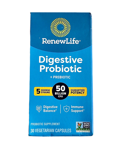 RenewLife Digestive Probiotic 50 Billion CFUs | Supports Immune, Digestive & Respiratory Health | 30 Vegetarian Capsules Exp 07/2026