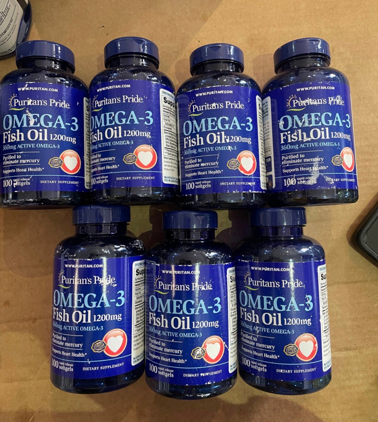 Puritans Pride Omega-3 Fish Oil 1200mg | Supports Heart Health | 100 Rapid Release Softgels; Exp 01/2027 ❗️ Has Rough Patches/Scuffs from Friction during Shipping 👉🏽Check last Picture