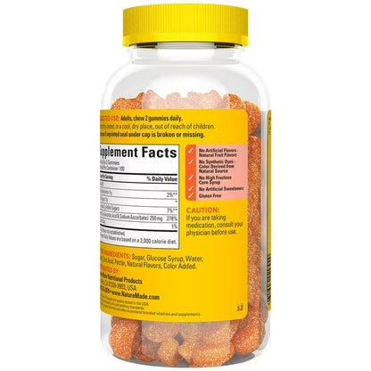 Nature Made Vitamin C 250 mg | Immune Health & Antioxidant Support | Aids with the Absorption of Iron | Tangerine Flavor; 200 Gummies; Exp 02/2028