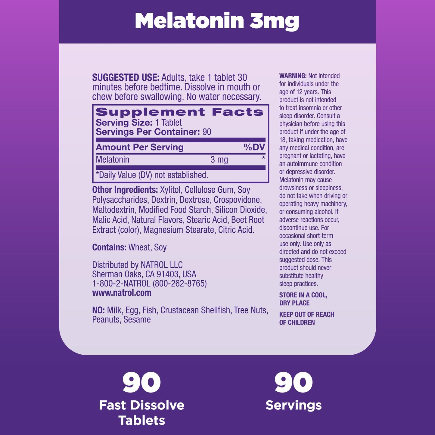 Natrol Fast Dissolve Melatonin 3 mg | 90 Day Supply | for Restful Sleep | Sleep Support for Adults | 90 Strawberry-Flavored Tablets, Exp 08/2025