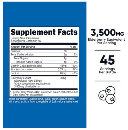 Nutricost Elderberry Extract Gummies With Vitamin C & Zinc | Supports Normal Immune Function | 90 Gummies; Exp 01/2029