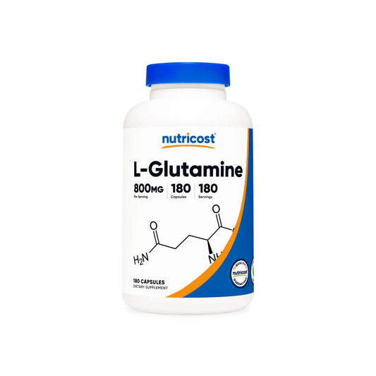 Nutricost L-Glutamine 800mg | 180 Servings | Supports Muscle Growth and Recovery, Digestive Health and Provides Fuel for Activity | 180 Capsules; Exp 11/2026