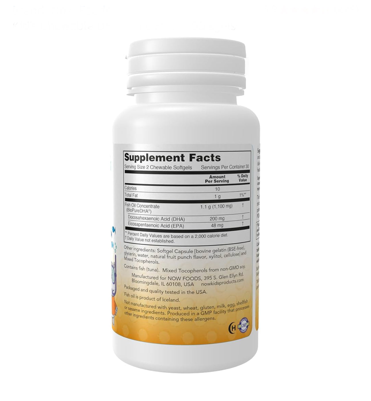 NOW Kid's DHA Fish Oil Chewables | DHA 100mg | Supports Brain Development | For Children Age 4 & up | Tasty Fruit Flavor ~ 60 Chewable Softgels; Exp 10/2027