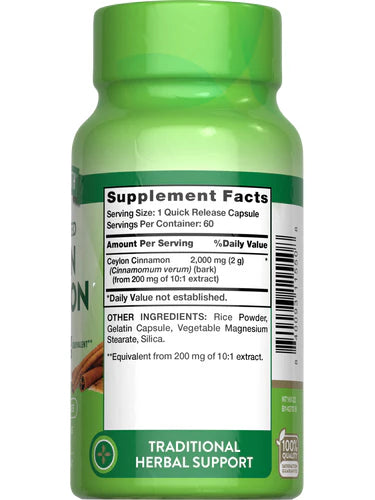 Nature’s Truth Concentrated Ceylon Cinnamon 2000mg | Blood Sugar & Weight Management Support | 60 Capsules; Exp 08/2027