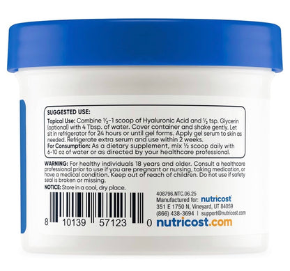 Nutricost Pure Hyaluronic Acid Powder | 100mg per Serving; 450 Servings | Supports Healthy Connective Tissue and Joints | Promote Youthful Healthy Skin | Dietary Supplement or Topical Use | 50g; Exp 04/2028