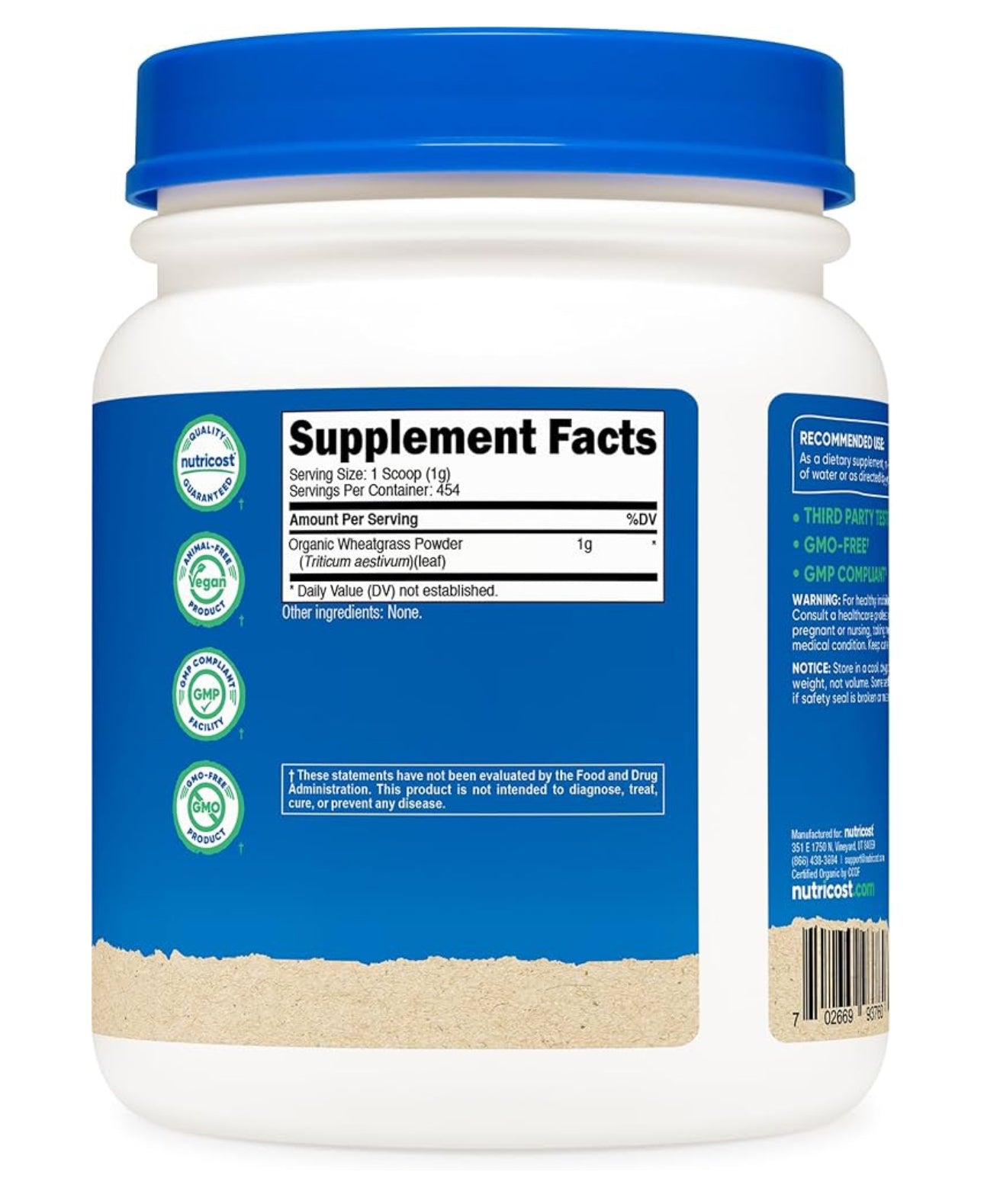 Nutricost Pure Wheatgrass Powder 1000 mg | Naturally Balances Alkalinity | Supports Healthy Digestion | Encourages Gentle Detoxification | Organic Wheatgrass |  Unflavored ~ 1 lb/454 grams; Exp 01/2028