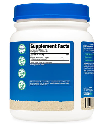 Nutricost Pure Wheatgrass Powder 1000 mg | Naturally Balances Alkalinity | Supports Healthy Digestion | Encourages Gentle Detoxification | Organic Wheatgrass |  Unflavored ~ 1 lb/454 grams; Exp 01/2028