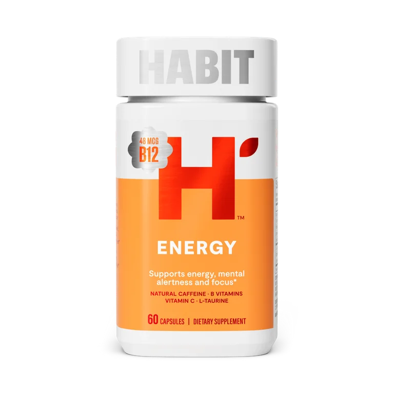 HABIT Energy Supplement | Supports Mental Alertness & Focus | with Green Tea Extract, Vitamins B1, B2, B6, B12 & C, L-Taurine 60 Capsules; Exp 01/2027