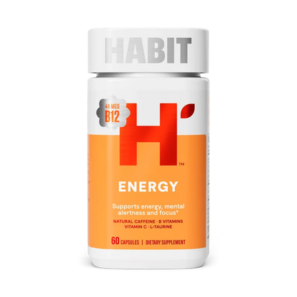 HABIT Energy Supplement | Supports Mental Alertness & Focus | with Green Tea Extract, Vitamins B1, B2, B6, B12 & C, L-Taurine 60 Capsules; Exp 01/2027