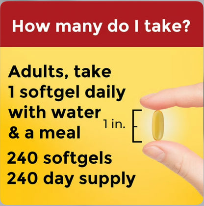 Nature Made Burp-Less Fish Oil 1200mg | Omega 3 Fish Oil for Healthy Heart Support | 240 Coated Softgels; Exp 06/2028