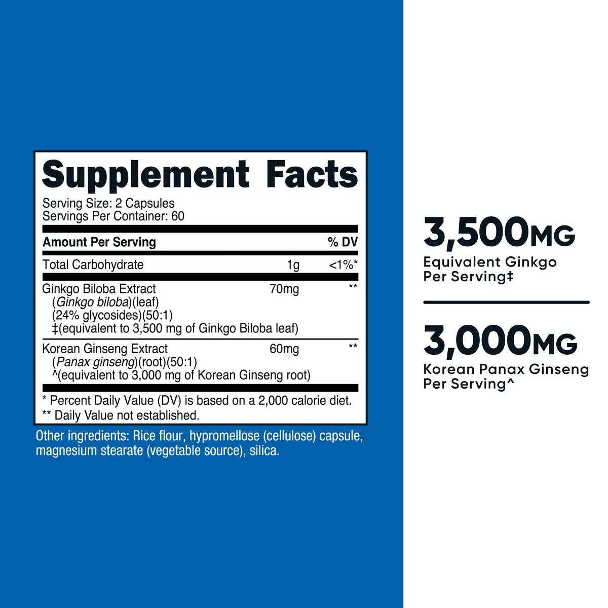 Nutricost Ginkgo Biloba + Korean Panax Ginseng | Improve Focus, Memory & Overall Well-Being 120 Capsules; Exp 02/2029