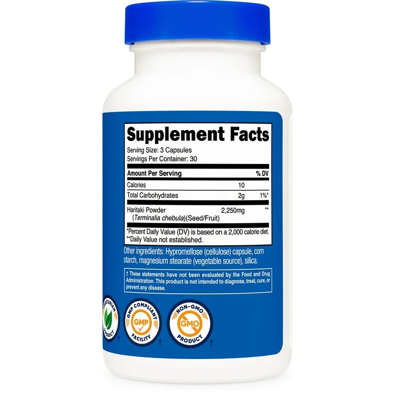 Nutricost Haritaki 2250mg (Terminalia Chebula) | Promotes Detoxification | 90 Capsules; Exp 04/2028