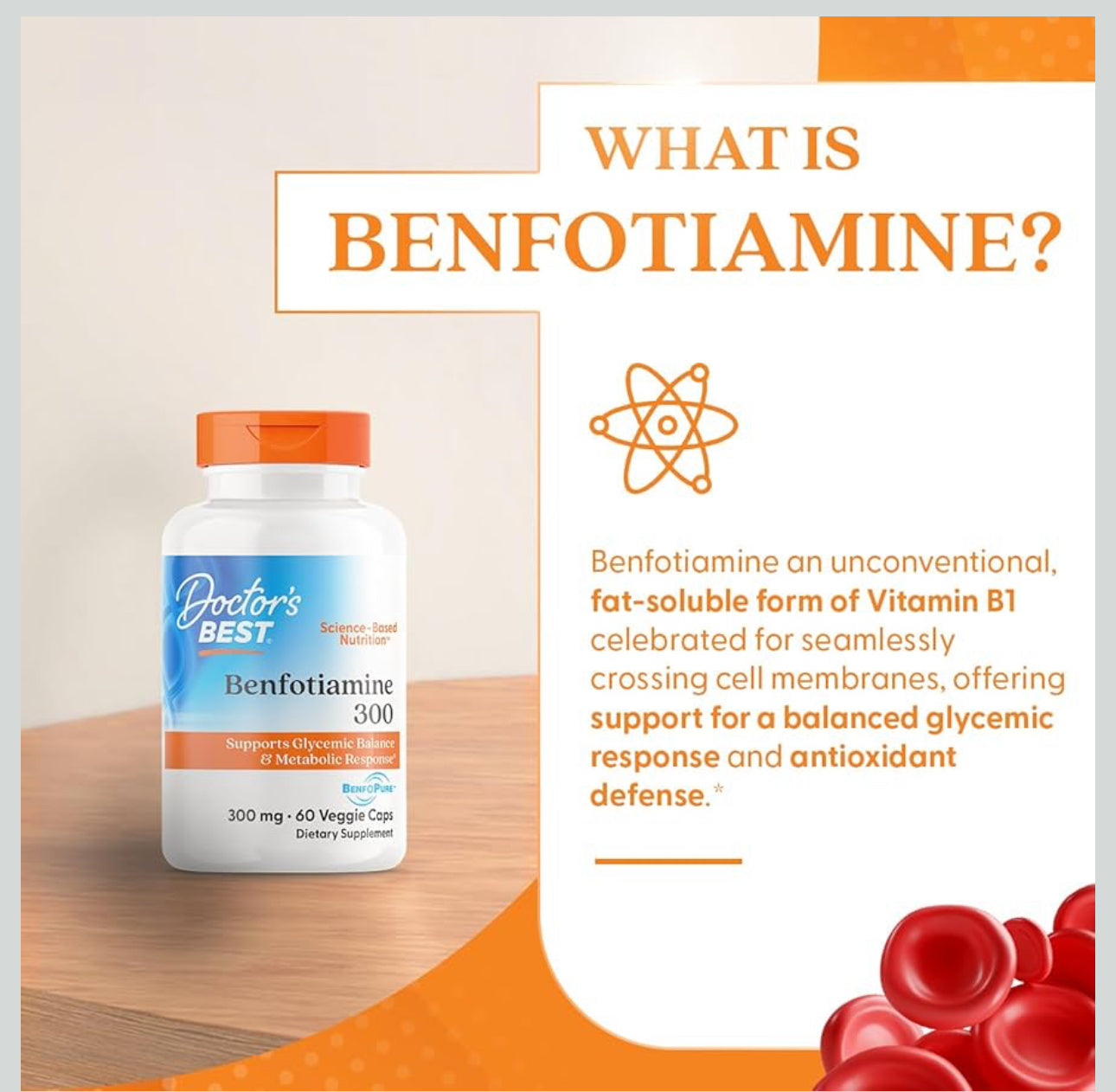 Doctor's Best Benfotiamine 300 with BenfoPure | With L-Leucine | 300mg per Capsule | Helps Maintain Healthy Glucose Metabolism | 60 Capsules; Exp Feb/2027